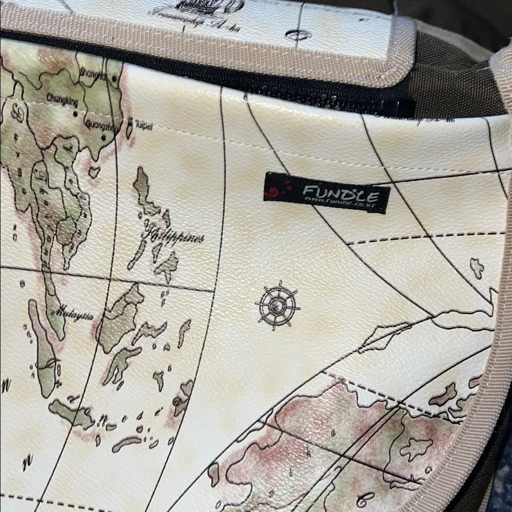 Fundle Luxury Pet Sling Olive Map Series Print Bag GUC